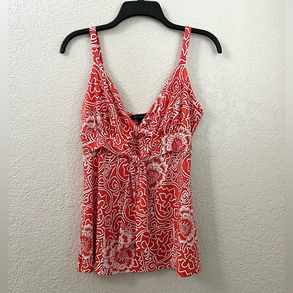 INC Red Orange White Gold Floral Front Tie Summer Casual Tank Tops M